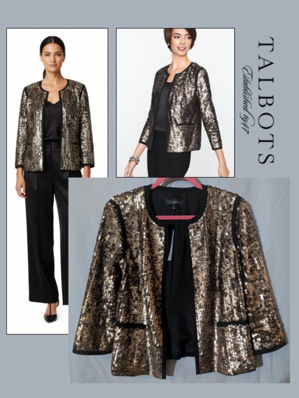 NWT! Fabulous Talbots Sequin Jacket, Gold & Black, Size 6
